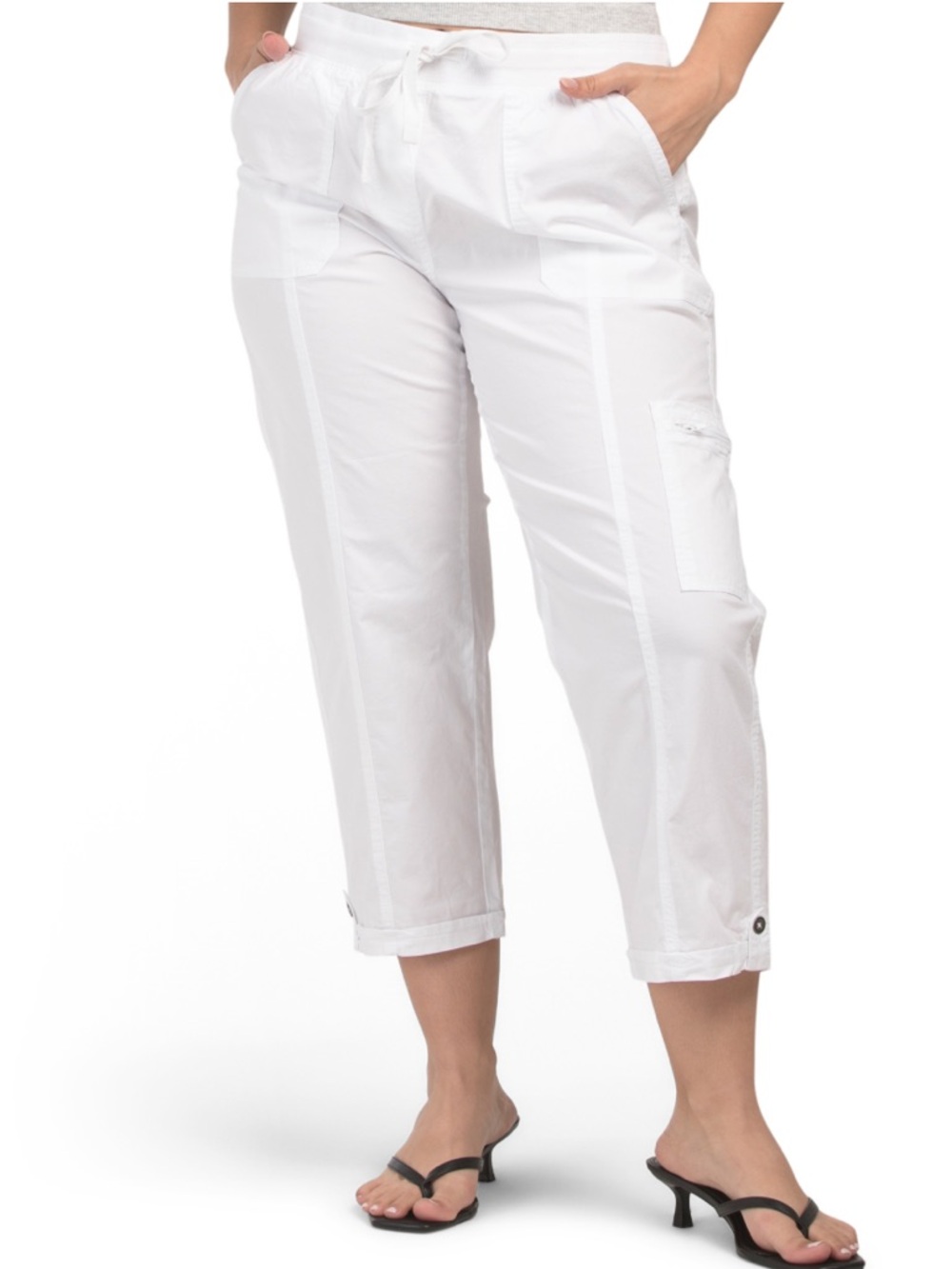 DAsh White Cropped Cargo Drawstring Pants